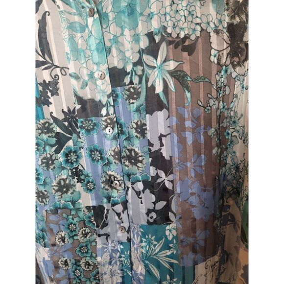 Chico's Size 3 Women's Floral Sheer Lagenlook Blouse Shirt Size XL Artsy t33 - Picture 4 of 7